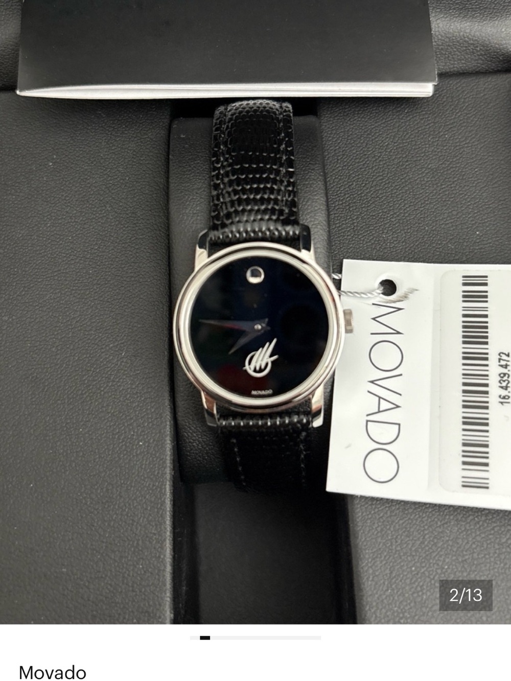🔥NEW-Movado Women’s Black Dial Silver-Tone Case Leather Watch